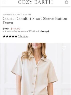 Coastal Comfort Short Sleeve Button-Down Shirt — Cream XS